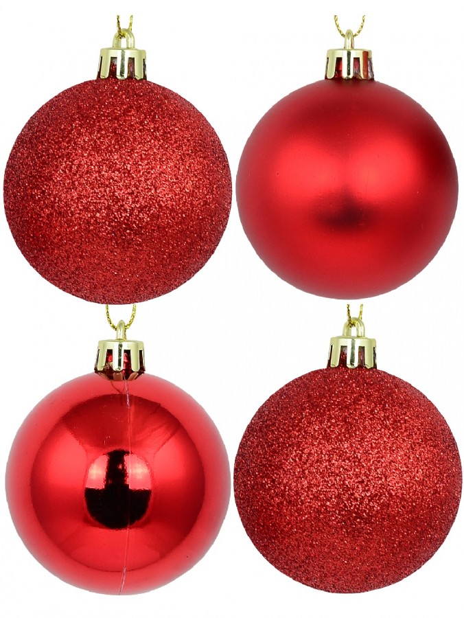 Red Glittered, Matte & Metallic Christmas Bauble Decorations - 12 x 60mm