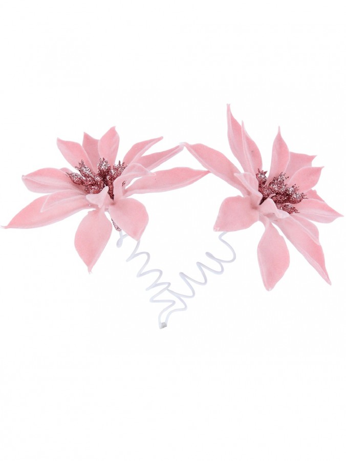 Dual Pink Mini Poinsettias Decorative Christmas Flower Pick - 15cm