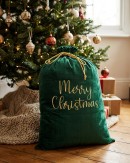 88cm Large Dark Green Velvet Merry Christmas Gold Embroidered Santa Sack