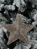 Champagne Glittered Thick Mesh Christmas Star Hanging Decoration - 26cm