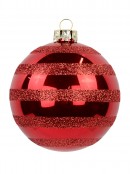 Festive Red Gloss Baubles With Glitter Stripes - 6 x 70mm