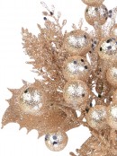 Rose Gold Glittered Decorative Berry Floral Pick With Twigs & Leaves - 20cm