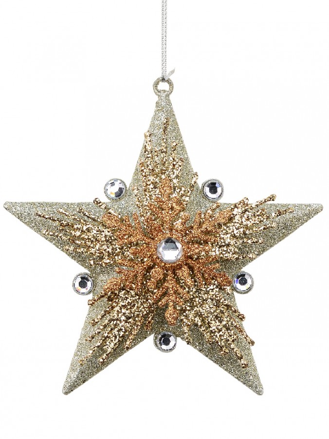 Silver Star With Snowflakes Christmas Tree Hanging Decoration - 13cm