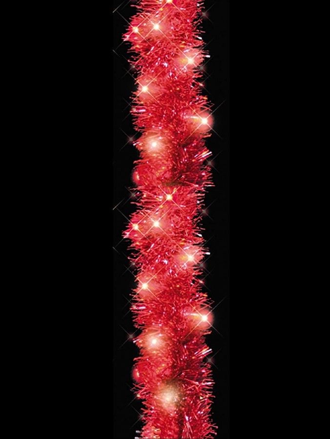 Red Tinsel Garland With 80 Red Twinkle Lights - 2.7m