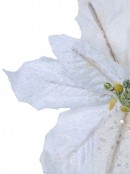 White Sequin & Fabric Petal Poinsettia Decorative Christmas Flower Pick - 14cm