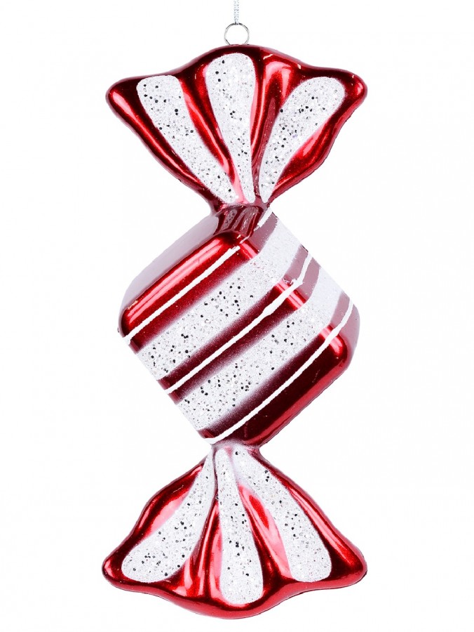 Red & White Wrapped Lolly Bauble Christmas Tree Hanging Decoration - 19cm