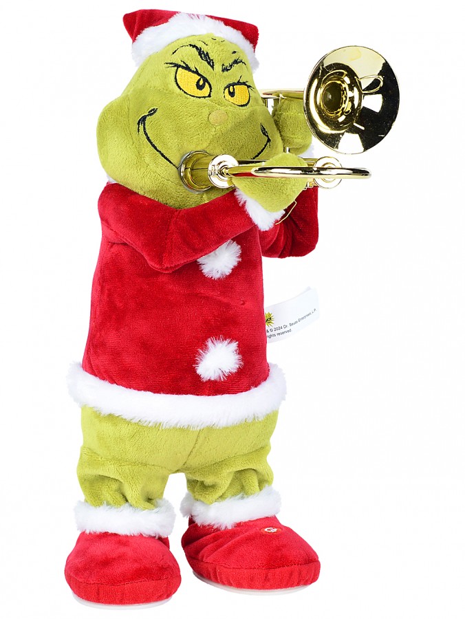 Mr Grinch Playing The Trombone In A Santa Suit Christmas Animation - 32cm