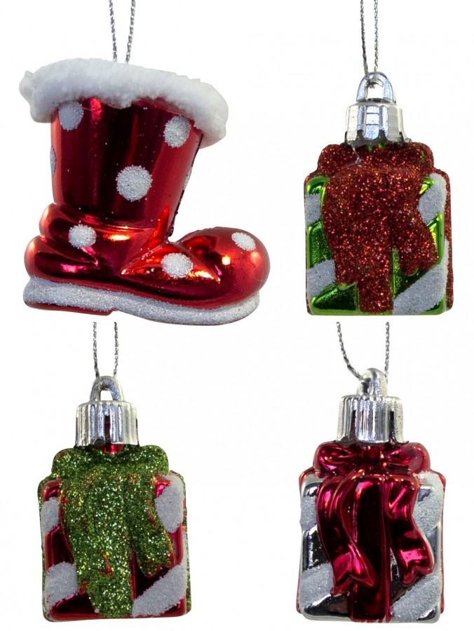 Assorted Glass-Like Boot & Presents Hanging Decorations - 12 x 40mm