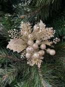 20cm Champagne Berries, Twigs & Mixed Foliage Christmas Tree Stem Pick