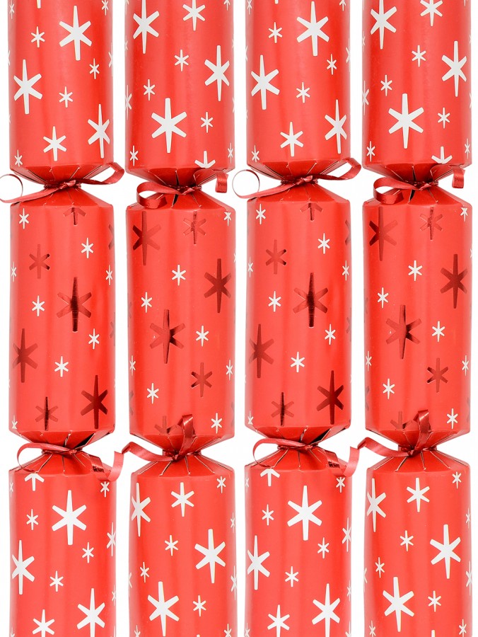Shiny Red & White Christmas Stars On Matte Red Bon Bons - 50 x 30cm