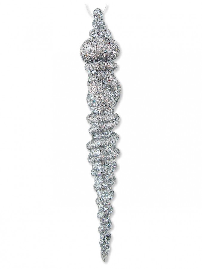 Silver Glittered Finial Design Icicles - 12 x 13cm