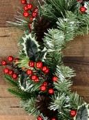 Pine & Fir Tips Christmas Wreath With Holly Leaves, Berries & Pine Cones - 58cm