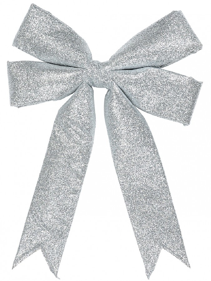 Large Silver Glittered Christmas Bow Display Decoration - 46cm