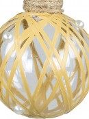 Clear Christmas Bauble Decorated With Raffia Look String & Pearl Beads - 80mm