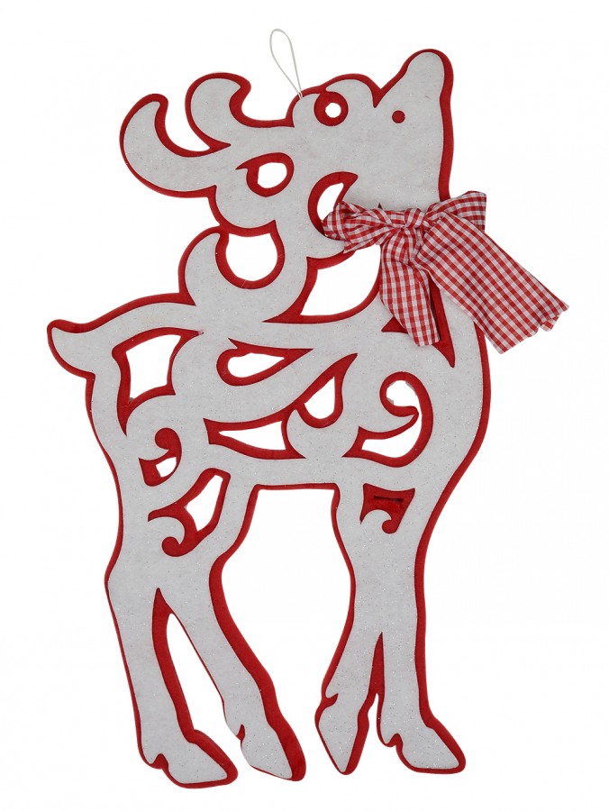 Red & White Dacron Reindeer Hanging Decoration - 58cm