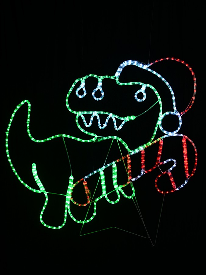 1.1m Dynamic Dinosaur With Candy Cane Outdoor Christmas LED Light Display