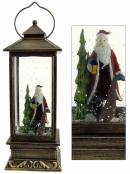 Santa & Tree In Lantern Snow Globe Ornament - 27cm