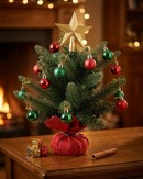 40cm Norway Spruce Decorated Tabletop Tree | 40 Tips & Red Hessian Base