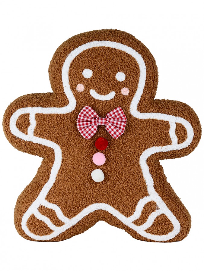 Gingerbread Man Christmas Cushion Plush | 45cm Festive Textured Throw Pillow