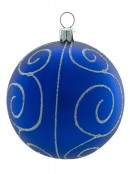 Assorted Blue With Silver Glittered Patterns Baubles - 6 x 80mm