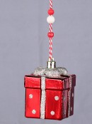 60mm Red Gift Box With Silver Glitter Ribbon Christmas Tree Ornament