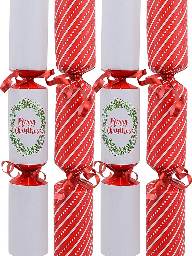 Red & White With Stripes & Wreaths Christmas Cracker Bon Bons - 50 x 22cm