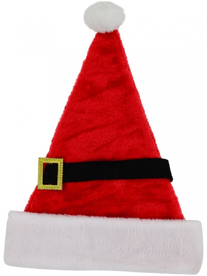 Felt Christmas Santa Hat With Black Belt & Gold Buckle Decoration - 42cm