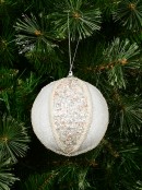 White Sequin & Velvet Bauble Christmas Tree Hanging Decoration - 11cm