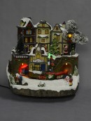 Winter Christmas Village & Train Station Scene with Animation & Lights - 23cm
