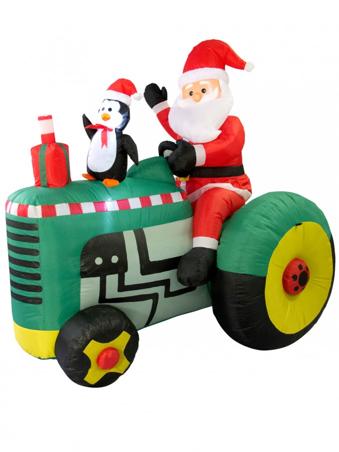 Farmer Santa Driving Tractor Illuminated Inflatable - 1.7m