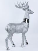 Large Silver Glitter & Mirror Tile Accented Christmas Reindeer Ornament - 76cm