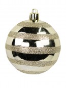Champagne Gloss Baubles With Glitter Stripes - 6 x 70mm