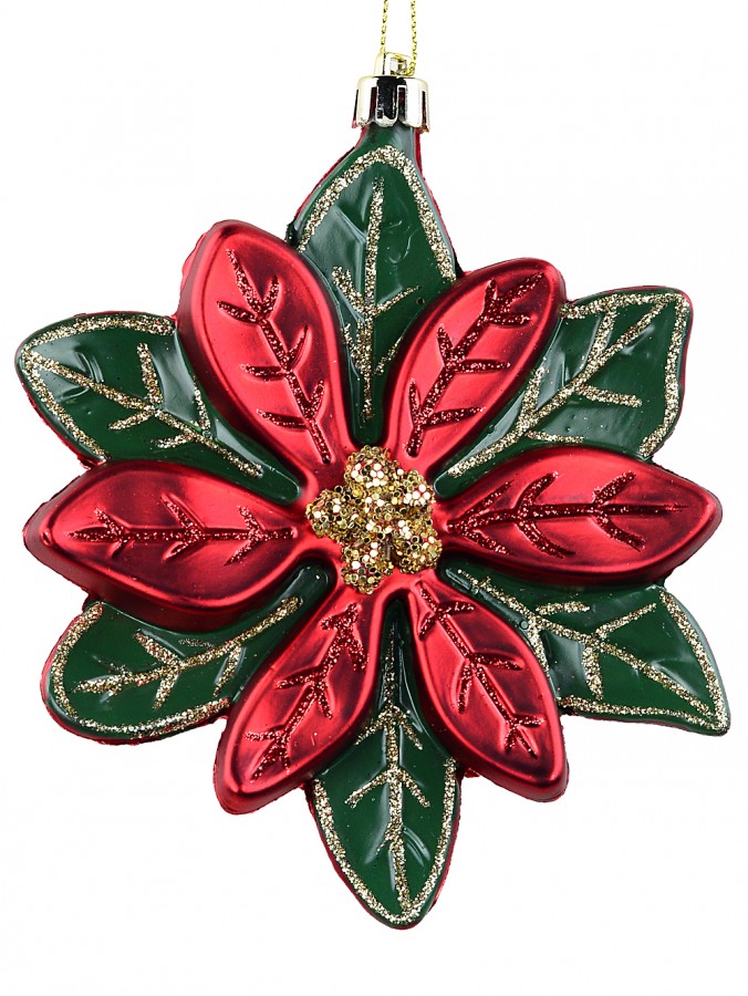 Red & Green Layered Poinsettia Signature Christmas Tree Ornament | 13cm