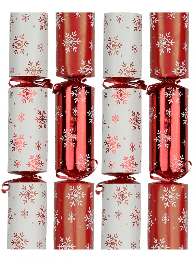 Shiny Red & White with Snowflakes Christmas Cracker Bon Bons - 4 x 29cm