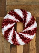 48cm Metallic Red & White Candy Swirl Christmas Wreath Tinsel Plaque