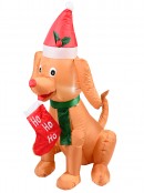 Sitting Good Puppy Dog With Stocking Christmas Inflatable Display - 1.3m