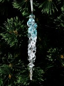 Diamond Simulant Cluster Icicle Decoration With Aqua Blue Glitter - 26cm