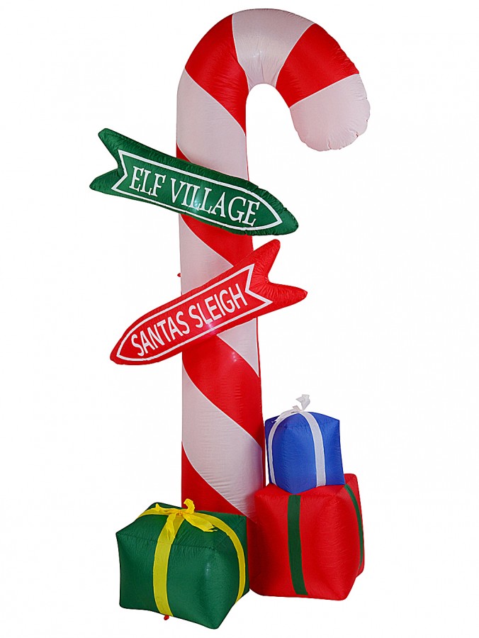 2.7m Giant Candy Cane Signpost With Gifts Illuminated Christmas Inflatable