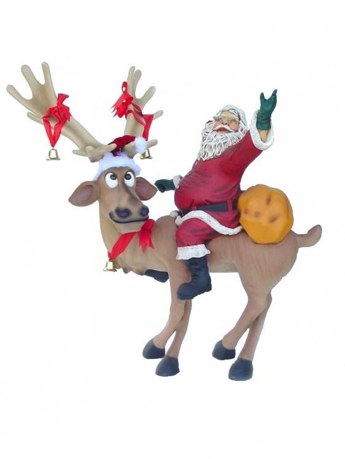 Santa Waving On Funny Reindeer Christmas Decor - 1.5m