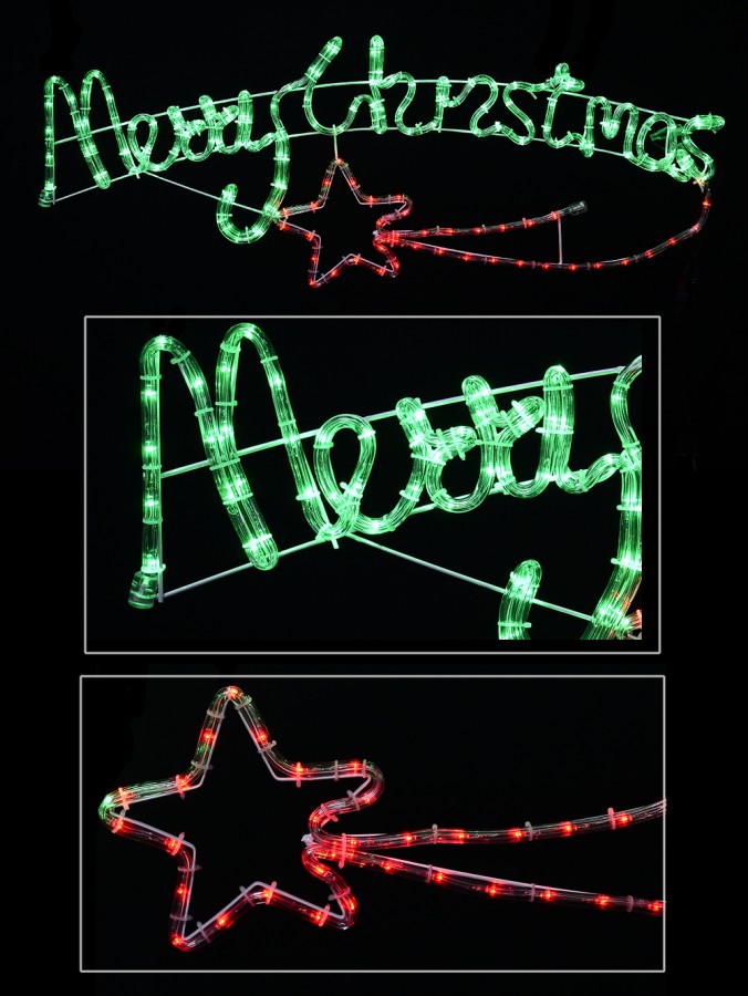 Merry Christmas Sign With Shooting Star Rope Light Silhouette - 1m ...