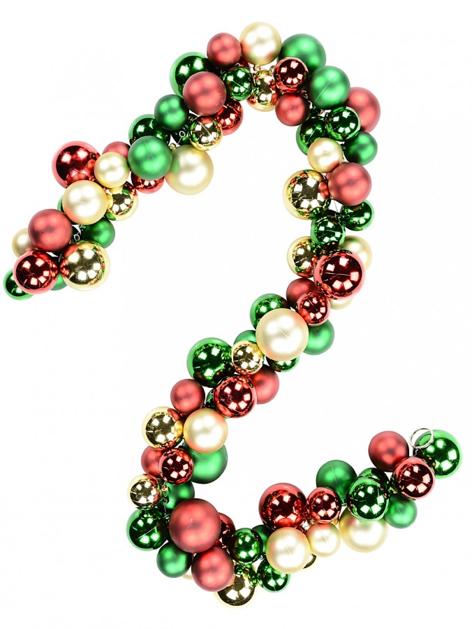 Metallic & Matte Red, Green & Gold Bauble Cluster Christmas Garland - 1.4m