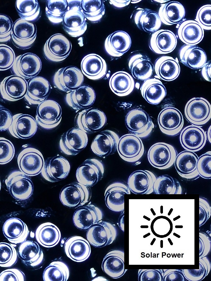 500 Cool White LED Solar String Fairy Lights 8 Function | 50m