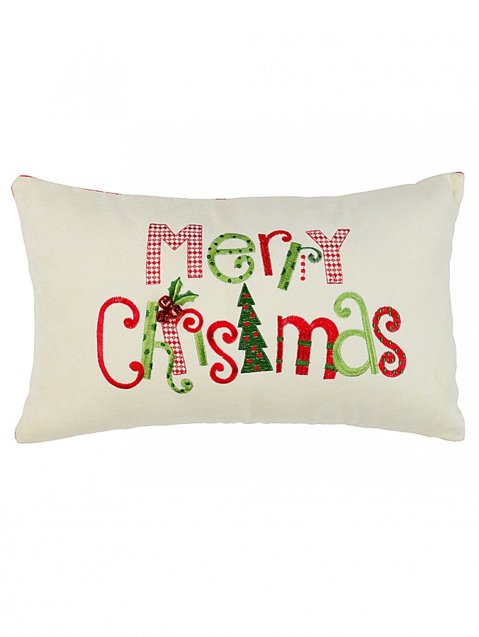 48cm Festive Embroidered Pattern Merry Christmas Cushion