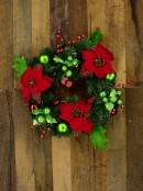 Decorated With Red Poinsettia, Mistletoe, Foliage & Baubles Pine Wreath - 45cm