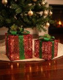 Red Glitter Mesh 3D Gift Box LED Display Set | 25cm & 20cm