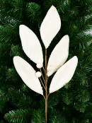 58cm Cream Natural Wool Magnolia Leaf & Berry Spray Long Christmas Stem