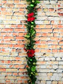 Red Poinsettia, Mistletoe, Foliage & Baubles Decorated Pine Garland - 2.3m