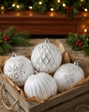 4x Dynamic White & Silver Signature Multi Textured Ball Bauble | 10cm