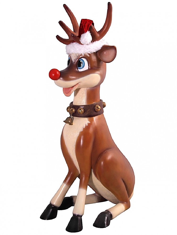 Cute Sitting Resin Reindeer Life Size Christmas Decoration Ornament - 1.1m