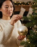 4x Timeless Glossy Gold Signature Glitter Snow Ball Bauble | 10cm